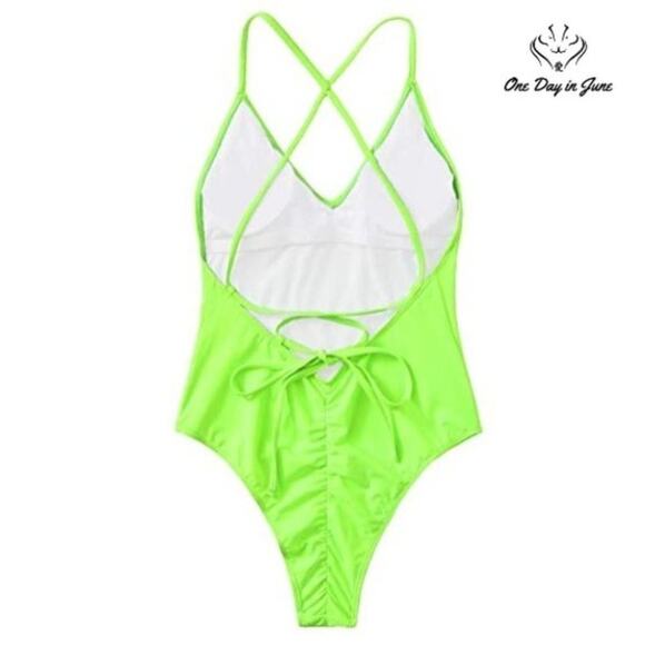 Soly Hux Plunge Neck Cross Back One Piece Swimsuit Size L - Picture 2 of 4